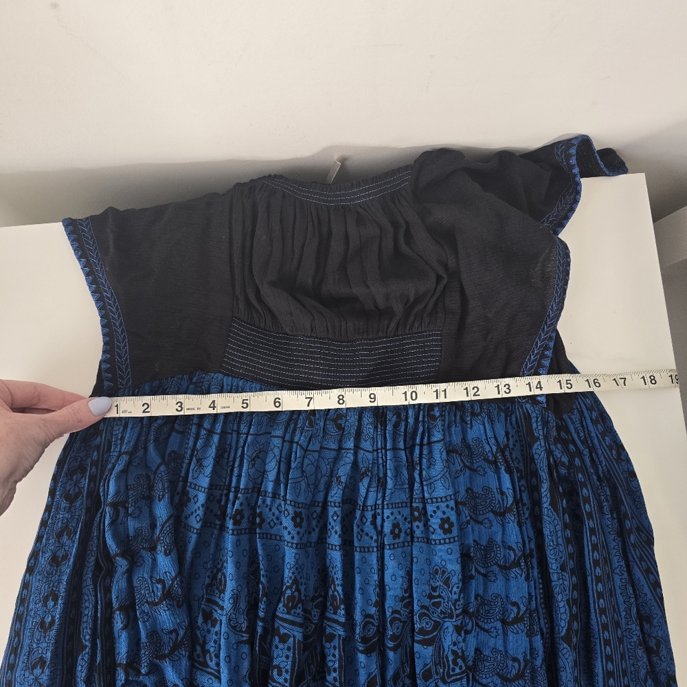 Free People In Search of Paradise A Line Printed Skirt Midi Dress L Blue/Black - Picture 13 of 15